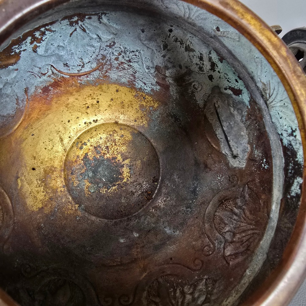 Antique Angle Lamp Co Embossed Copper Oil Lamp Fount Kerosene Burner Victorian - Picture 10 of 16